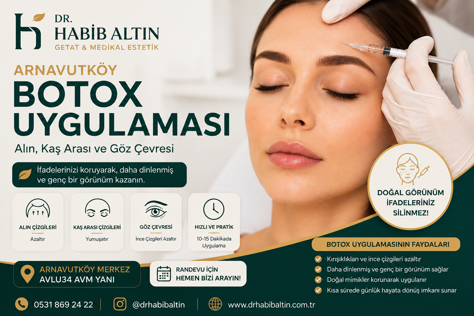 Arnavutköy Botoks Uygulaması: Alın, Kaş Arası ve Göz Çevresi Botoksu